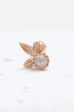 14K 18K Solid Gold Genuine Gray Diamond Leaves Elf Flower Stud Cartilage Tragus Helix Conch Lobe Piercing Earring