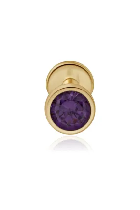 14K Gold Amethyst Bezel Tragus Helix Internally threaded Flat Back Labret Earring Stud