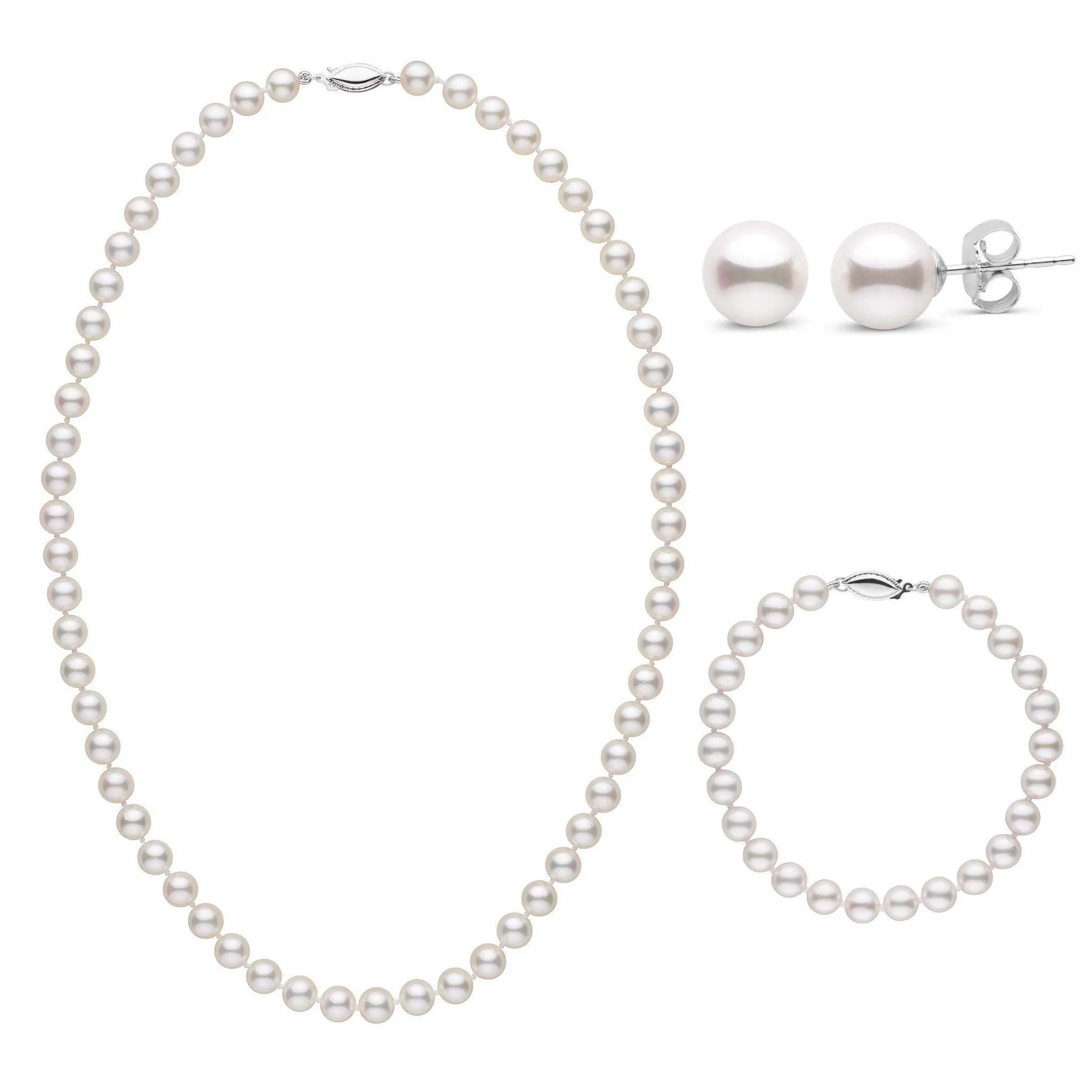 18 Inch 3 Piece Set of 6.5-7.0 mm AA  White Akoya Pearls