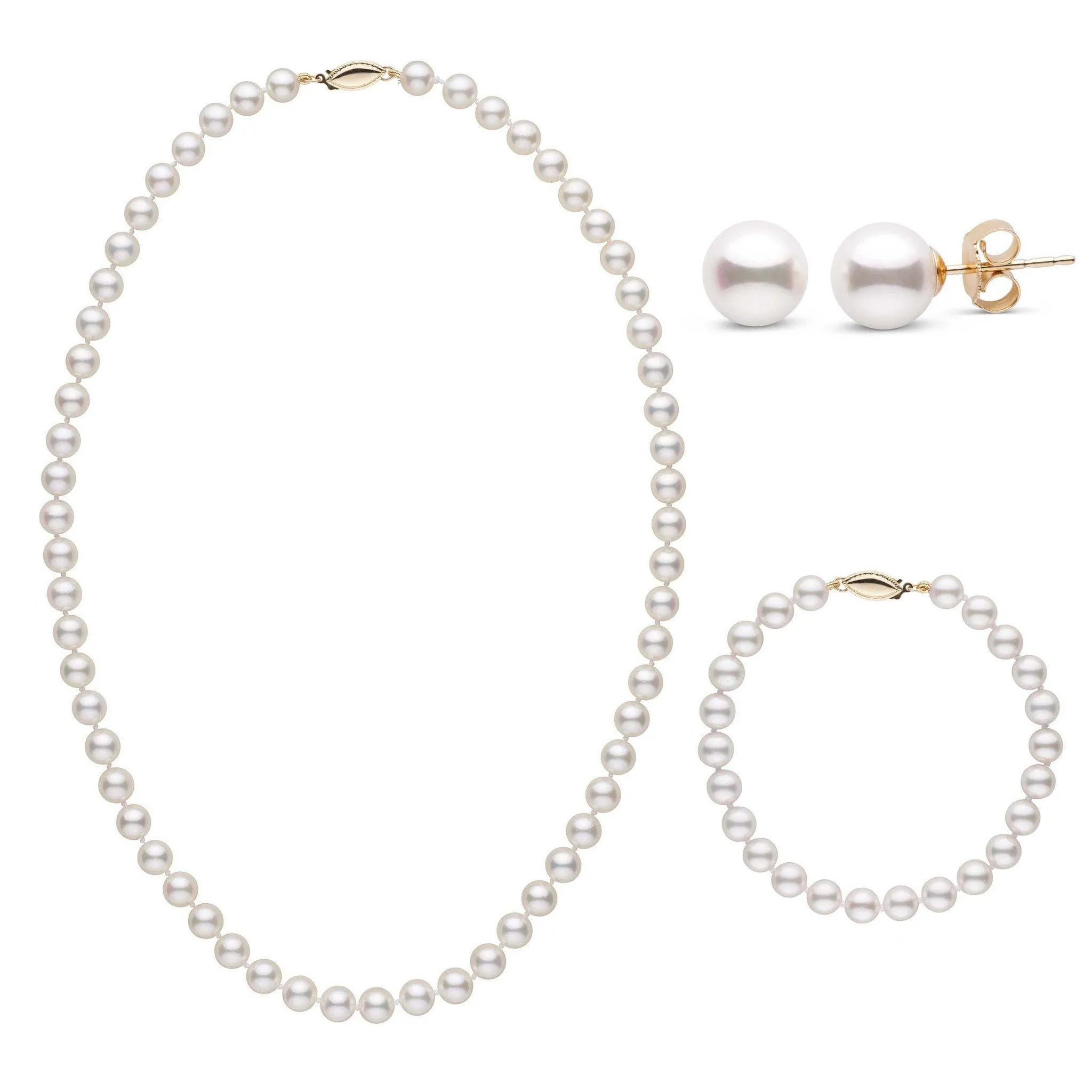 18 Inch 3 Piece Set of 6.5-7.0 mm AA  White Akoya Pearls