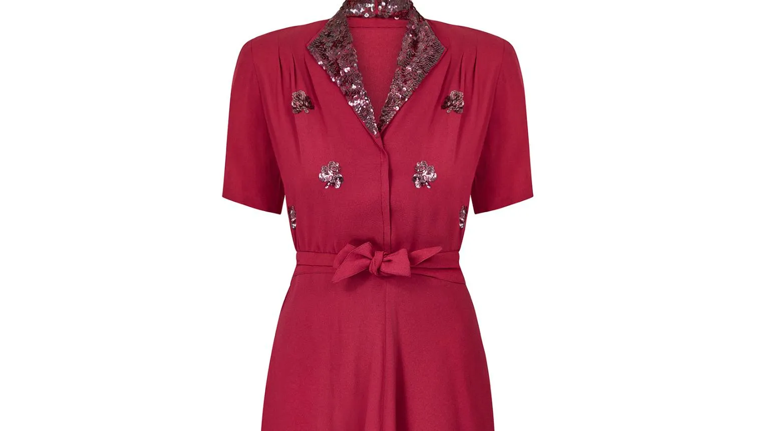 1940s Du Barry Raspberry Sequin Shirtwaister Dress