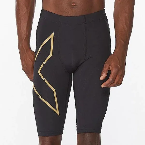 2XU Men's Light Speed Compression Shorts - Black/Gold Reflective