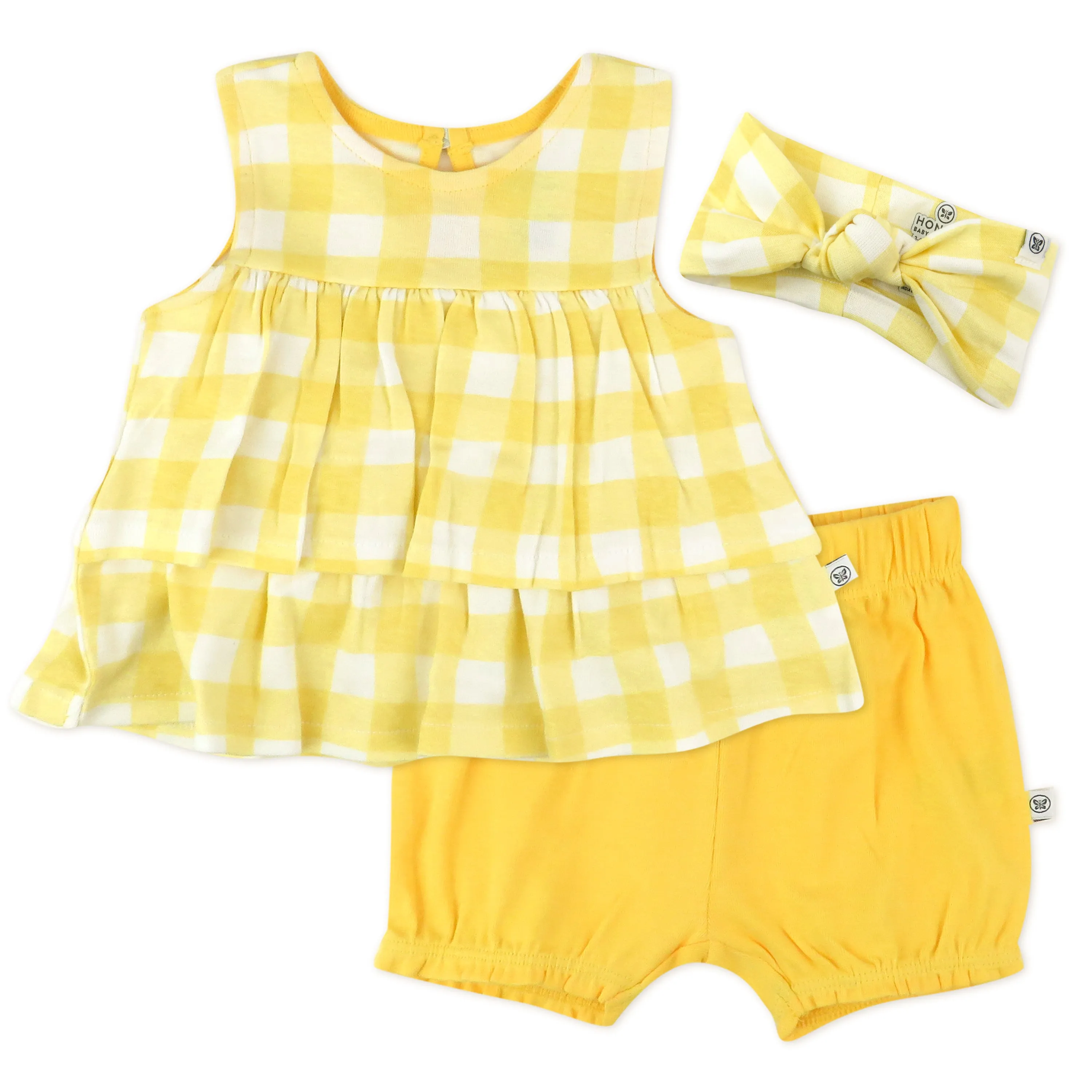 3-Piece Organic Cotton Ruffle Top, Short and Headband Set