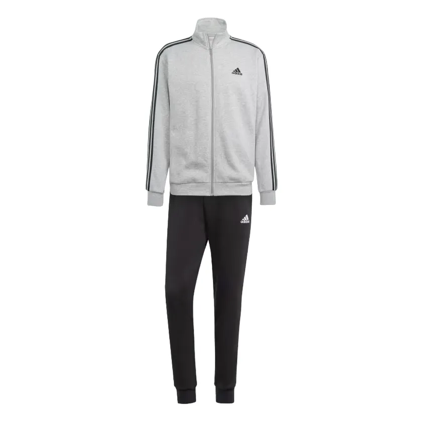 Adidas Basic men's tracksuit 3 stripes in fleece cotton IA3073 gray black 