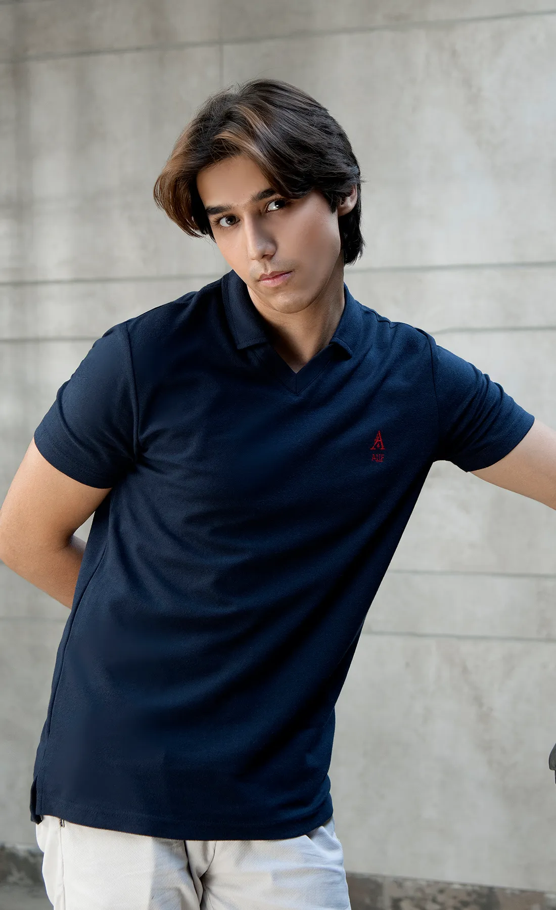 Alif Navy Polo (V-Neck)