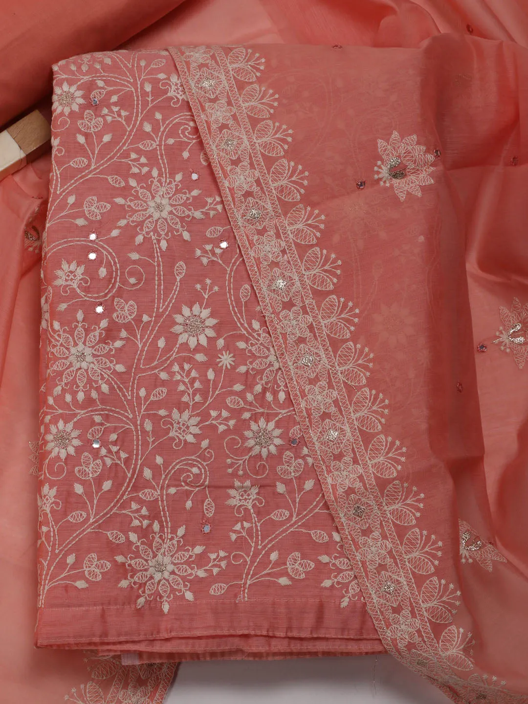 All Over Embroidery Chanderi Unstitched Suit Piece With Dupatta