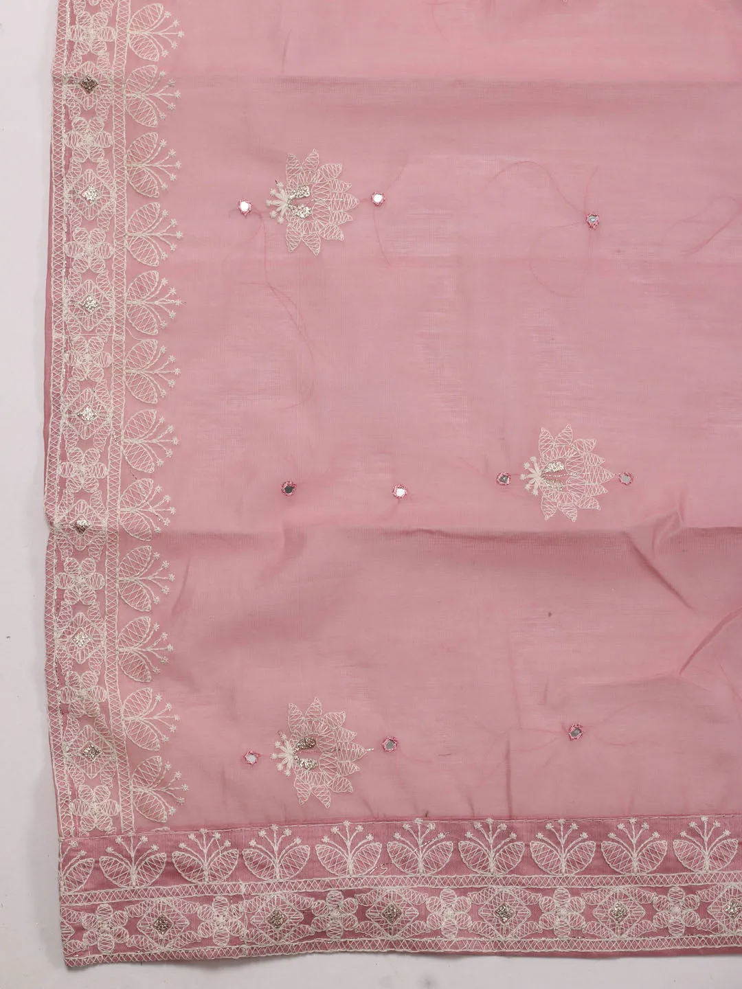 All Over Embroidery Chanderi Unstitched Suit Piece With Dupatta