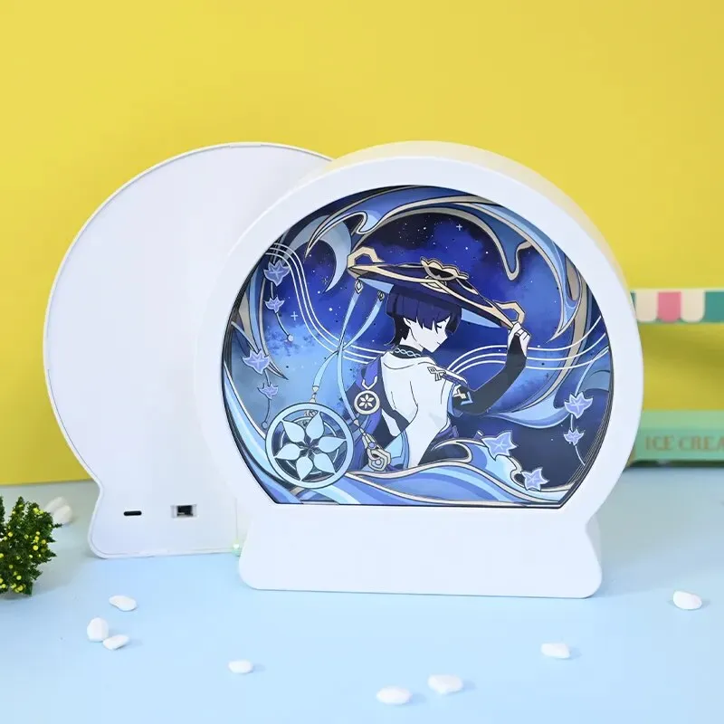 Anime Game Genshin Impact LED Lamp Wanderer Xiao Paper Carving Night Light For Bedroom Decor