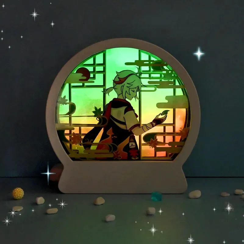 Anime Game Genshin Impact LED Lamp Wanderer Xiao Paper Carving Night Light For Bedroom Decor