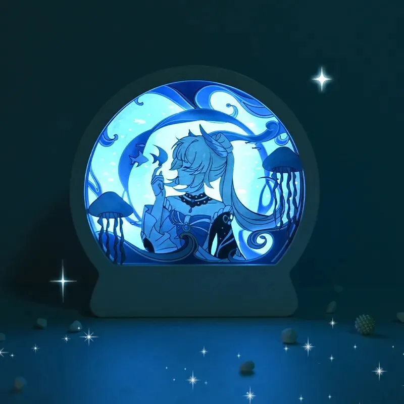 Anime Game Genshin Impact LED Lamp Wanderer Xiao Paper Carving Night Light For Bedroom Decor