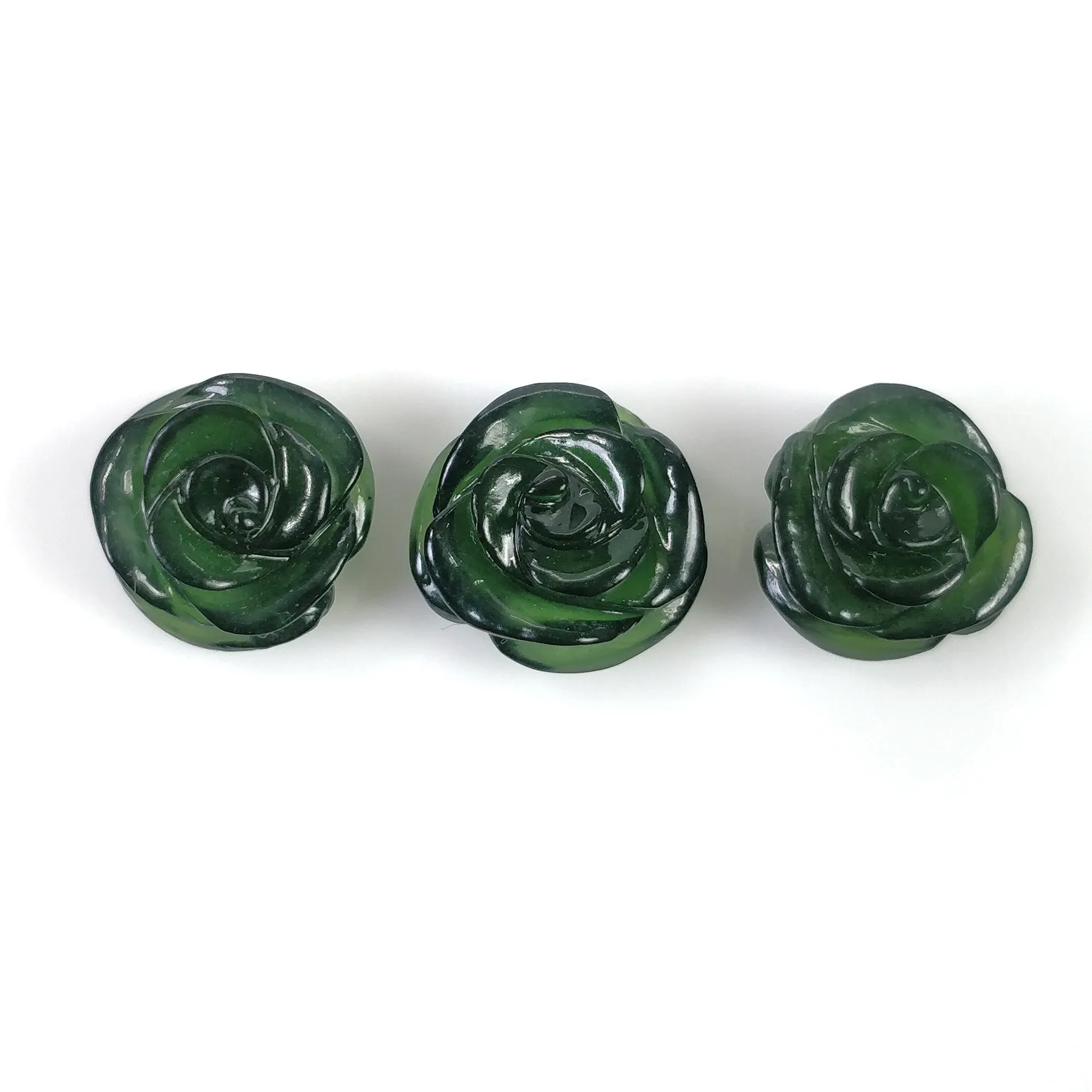 ANTIGORITE SERPENTINE Gemstone Carving : 21.65cts Natural Untreated Green Serpentine Hand Carved FLOWER 12mm - 13mm 3pcs