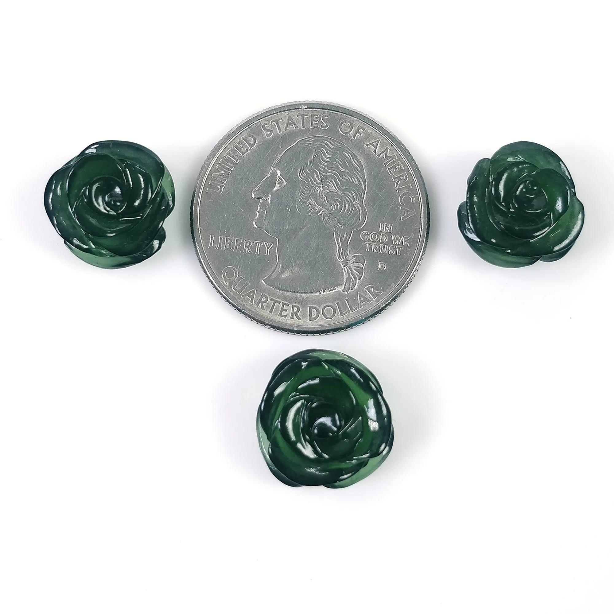 ANTIGORITE SERPENTINE Gemstone Carving : 21.65cts Natural Untreated Green Serpentine Hand Carved FLOWER 12mm - 13mm 3pcs