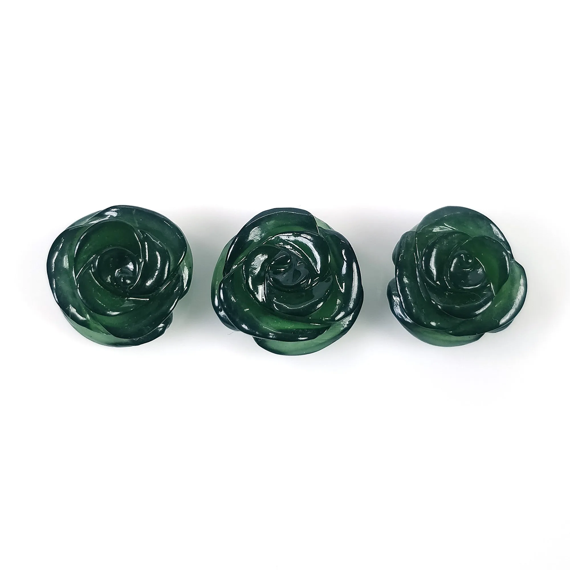 ANTIGORITE SERPENTINE Gemstone Carving : 21.65cts Natural Untreated Green Serpentine Hand Carved FLOWER 12mm - 13mm 3pcs