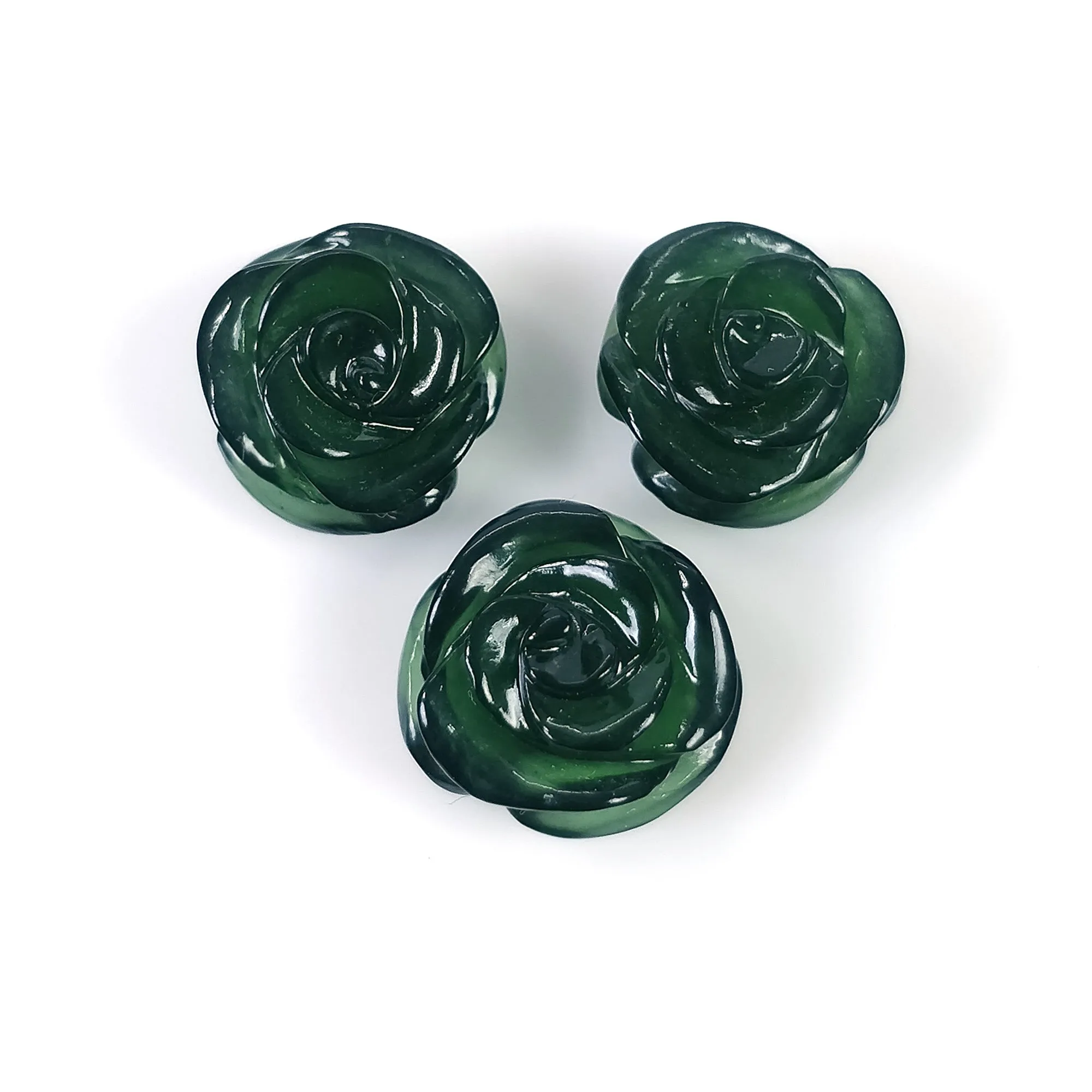 ANTIGORITE SERPENTINE Gemstone Carving : 21.65cts Natural Untreated Green Serpentine Hand Carved FLOWER 12mm - 13mm 3pcs