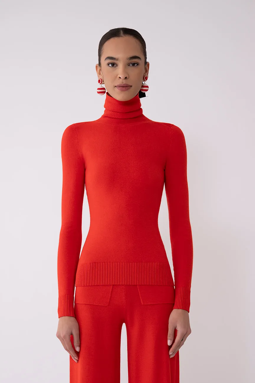 Apple Red Peachskin Long Sleeve Turtleneck