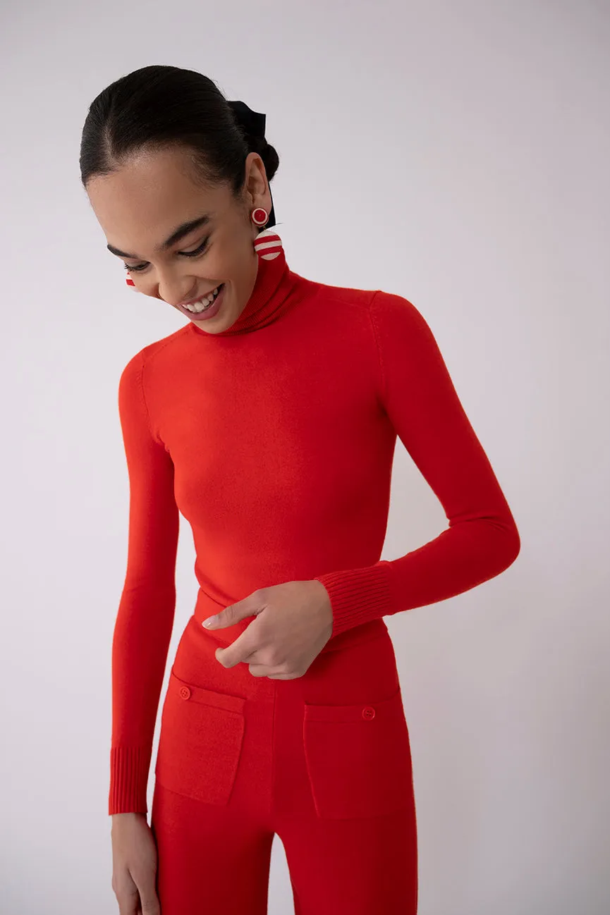 Apple Red Peachskin Long Sleeve Turtleneck