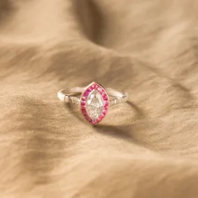 Art Deco Inspired 0.55 Carat Marquise Diamond Pink Sapphire Ring