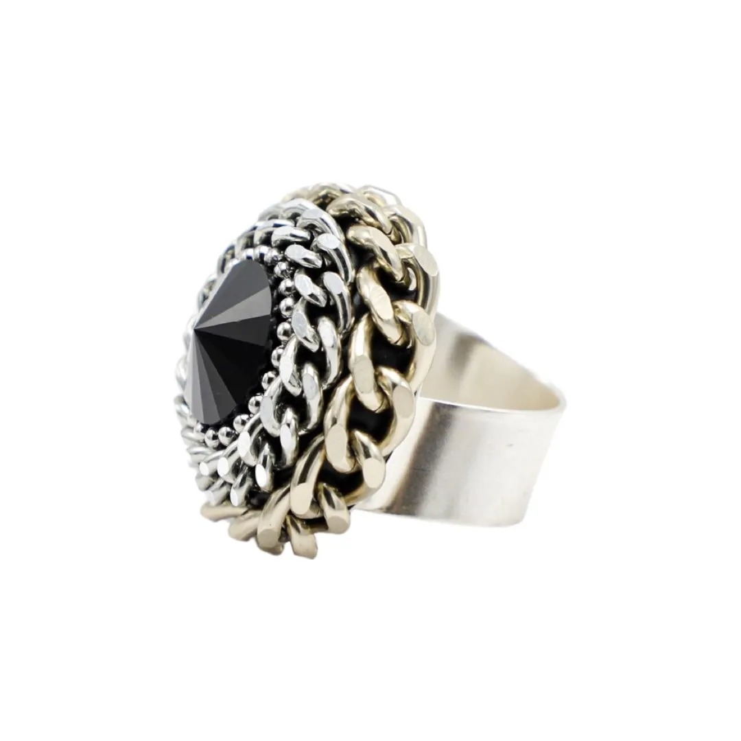 B.E. BLACK SWAROVSKI DOUBLED ROLO CHAIN RING