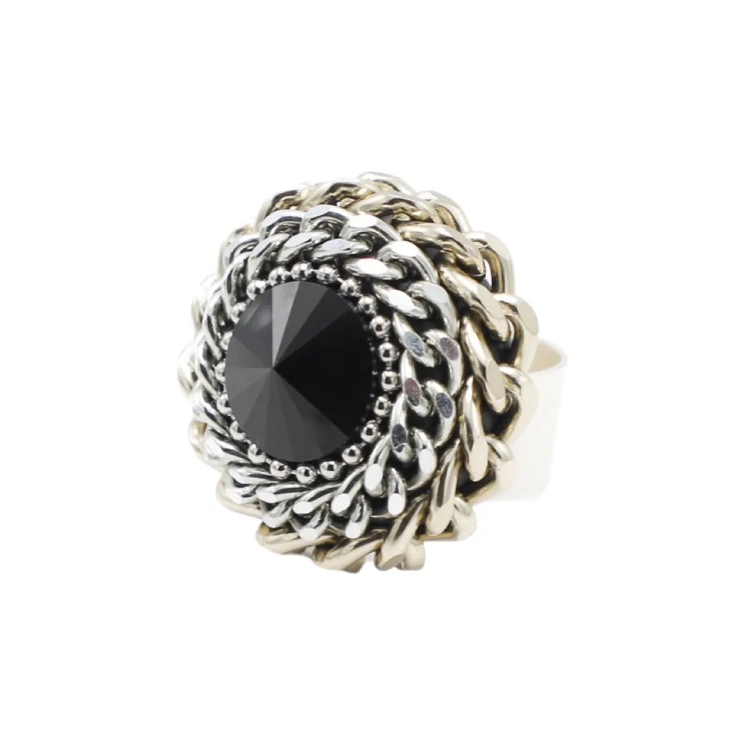 B.E. BLACK SWAROVSKI DOUBLED ROLO CHAIN RING