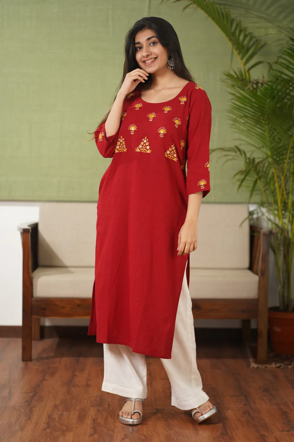 Bindu Hand Woven Hand Embroidered Cotton Kurta