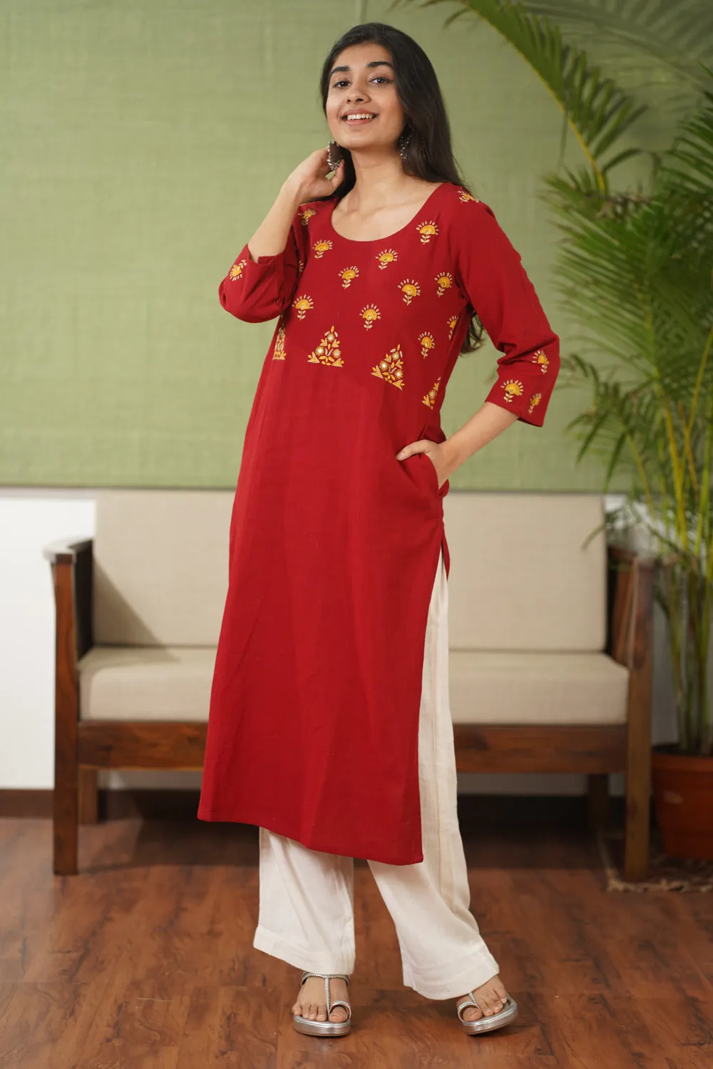 Bindu Hand Woven Hand Embroidered Cotton Kurta