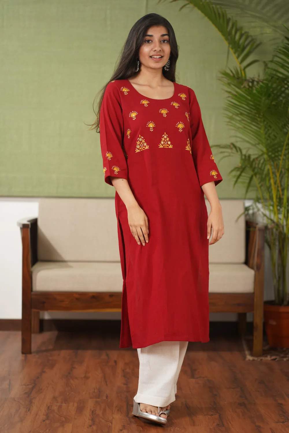 Bindu Hand Woven Hand Embroidered Cotton Kurta