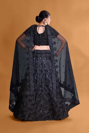 BLACK SHIMMER EMBROIDERY LEHENGA CHOLI SET - RENT