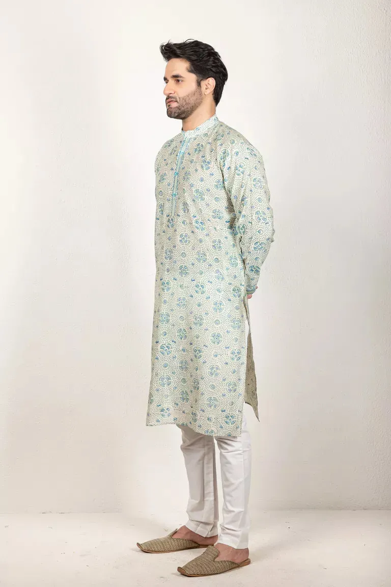 Blue-Printed Chanderi Kurta