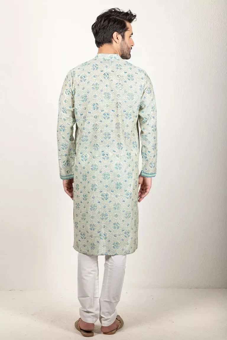 Blue-Printed Chanderi Kurta