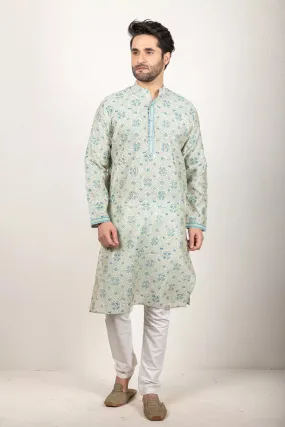 Blue-Printed Chanderi Kurta