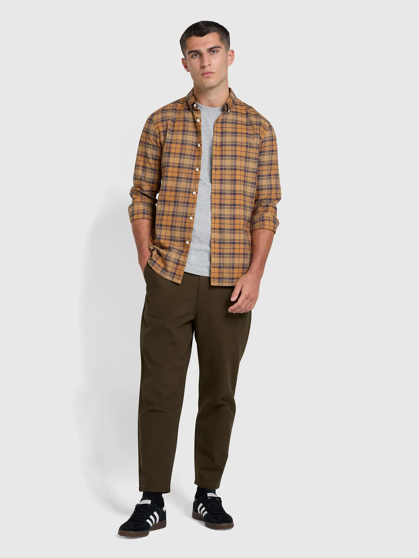 Brewer Check Slim Fit Organic Cotton Long Sleeve Shirt In Dark Chestnut