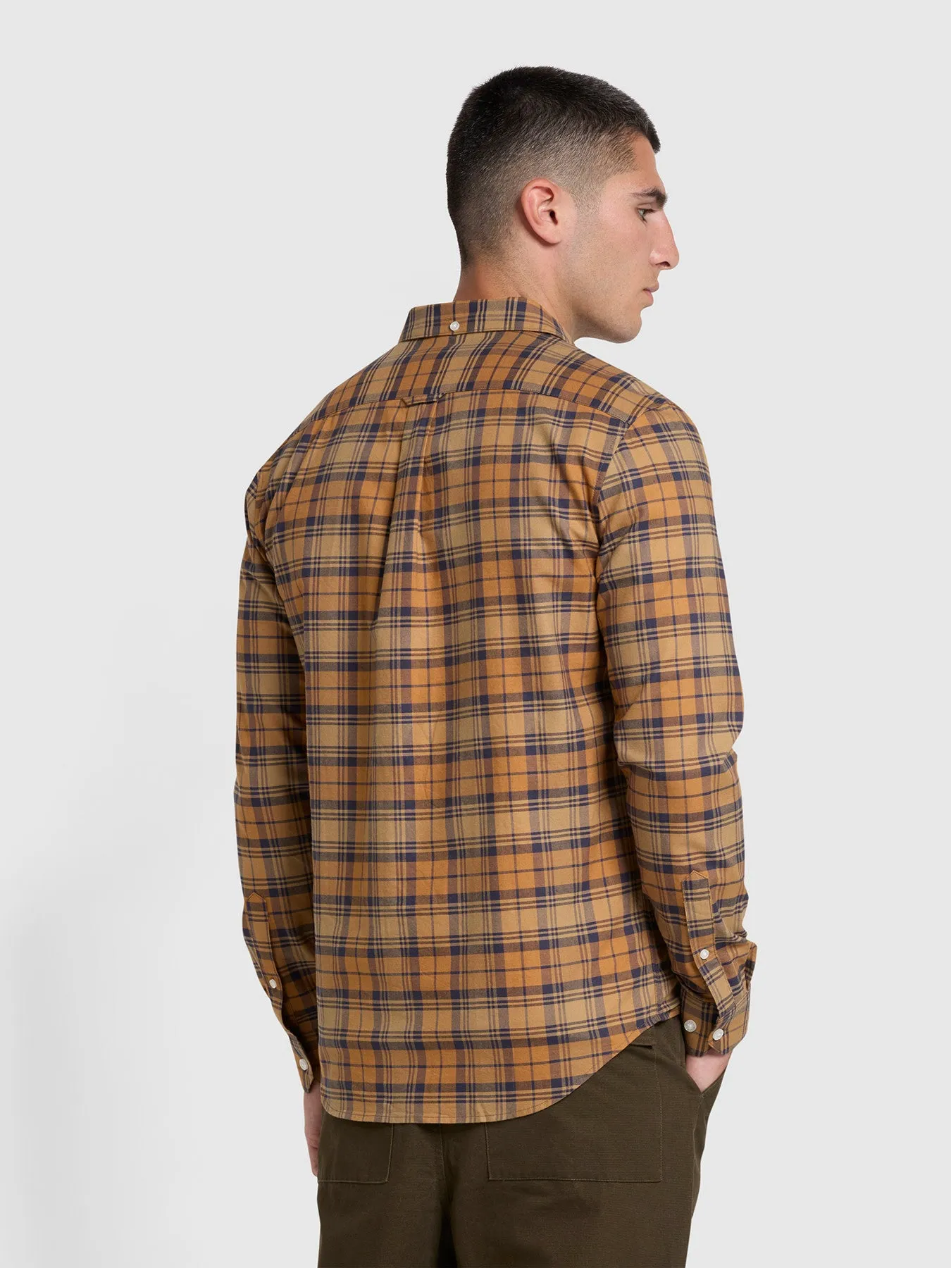 Brewer Check Slim Fit Organic Cotton Long Sleeve Shirt In Dark Chestnut