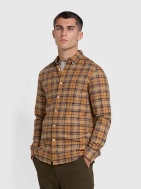 Brewer Check Slim Fit Organic Cotton Long Sleeve Shirt In Dark Chestnut