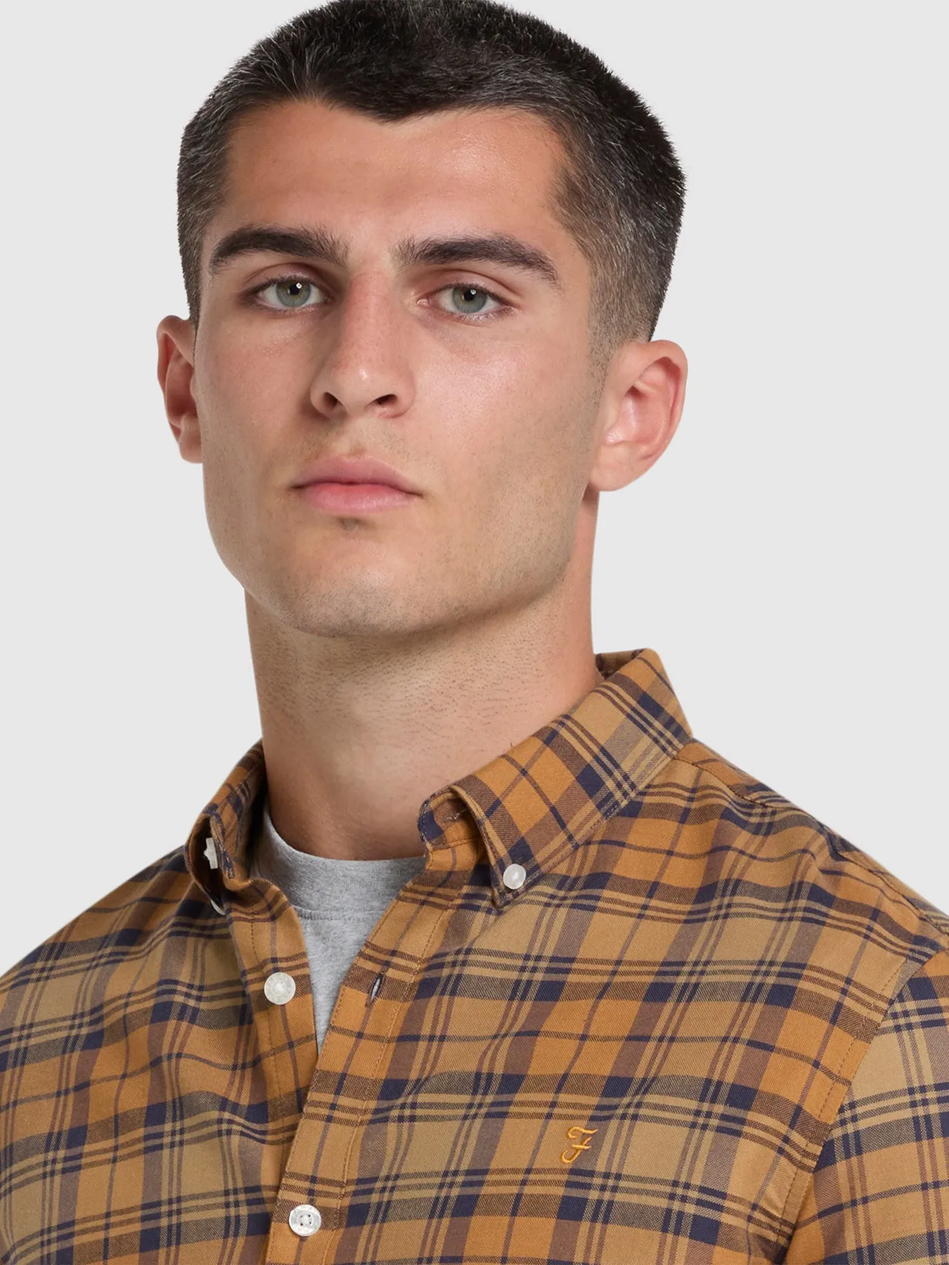 Brewer Check Slim Fit Organic Cotton Long Sleeve Shirt In Dark Chestnut