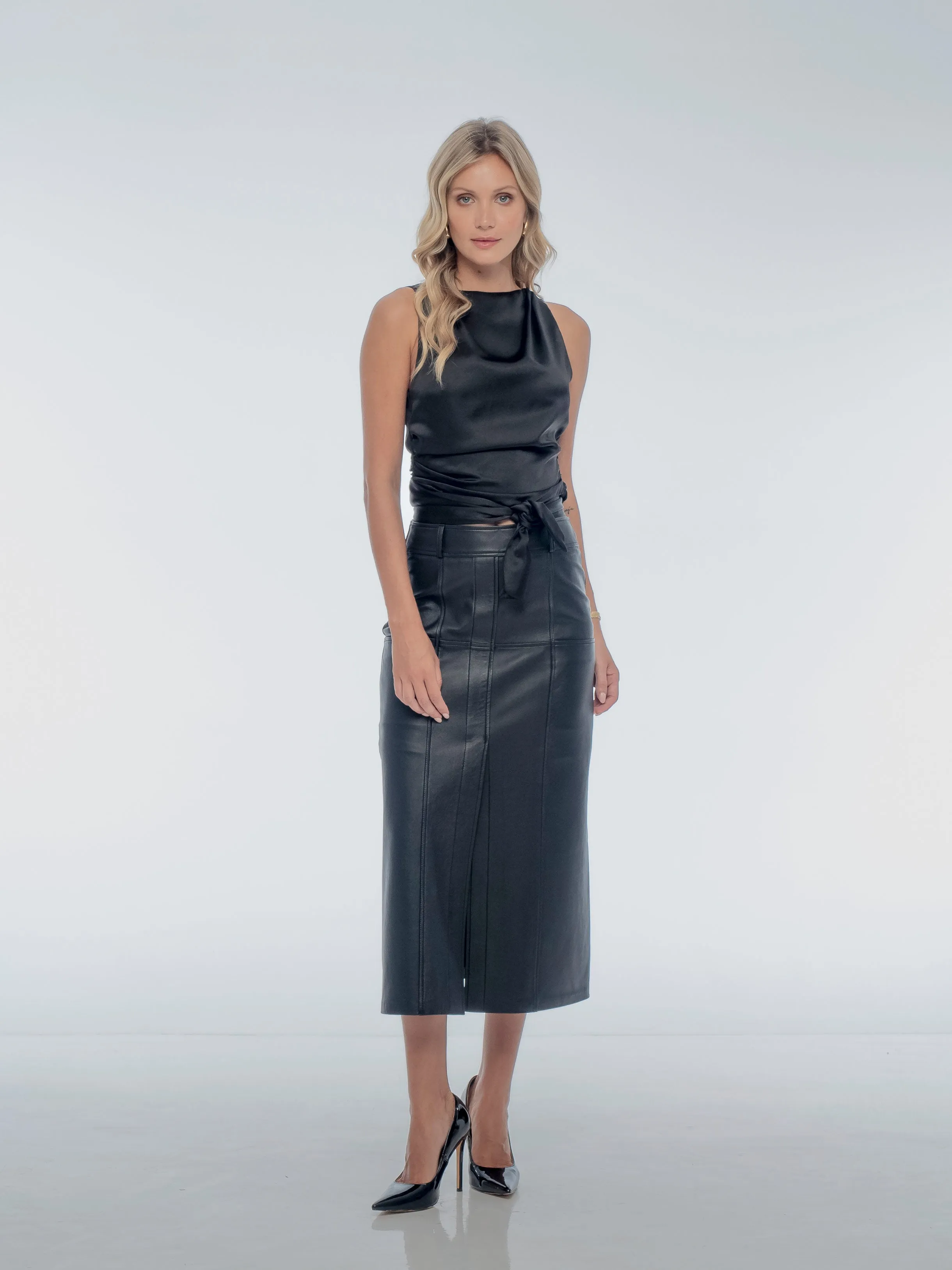 BRONTE LEATHER SKIRT - BLACK