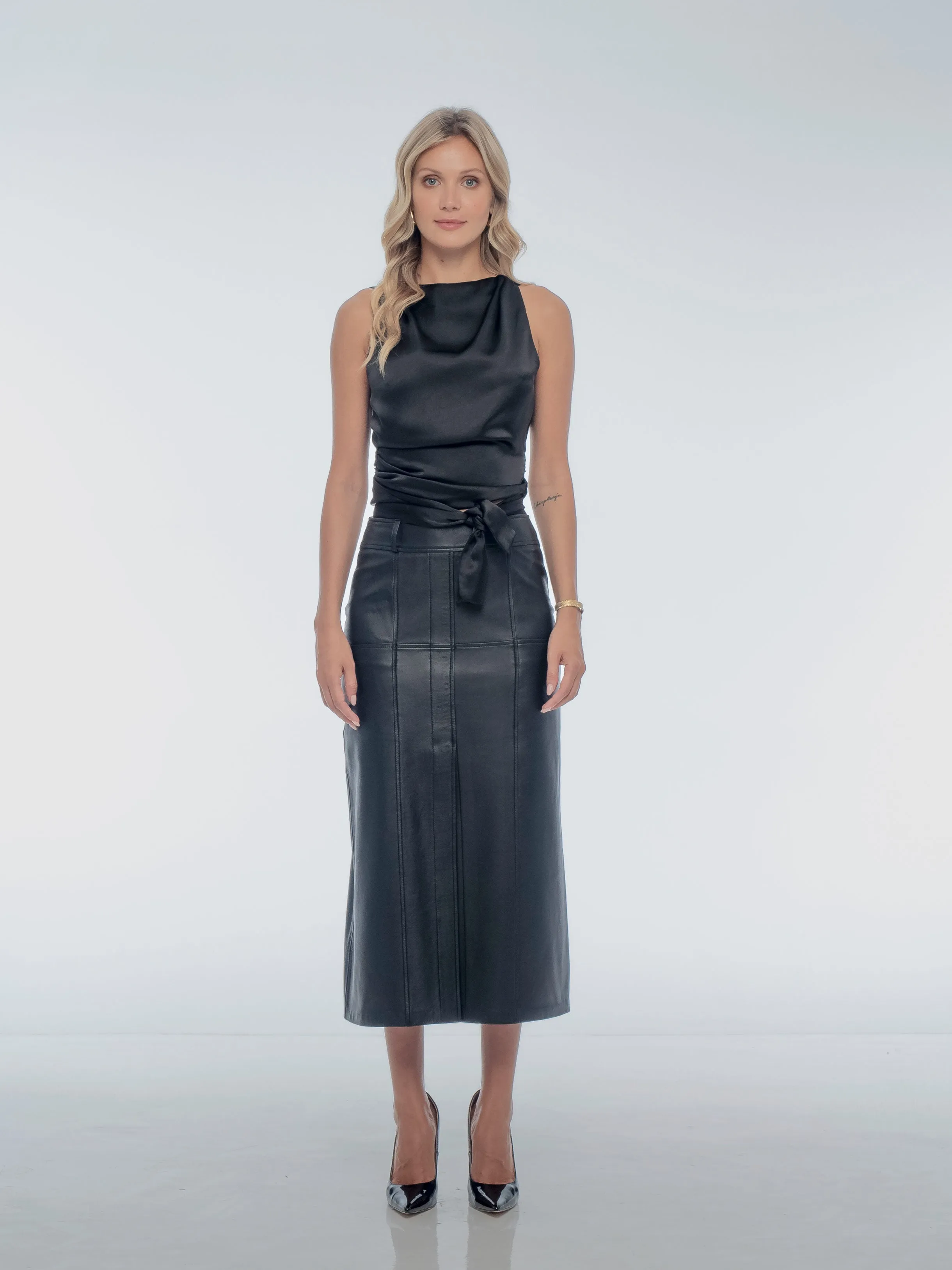 BRONTE LEATHER SKIRT - BLACK