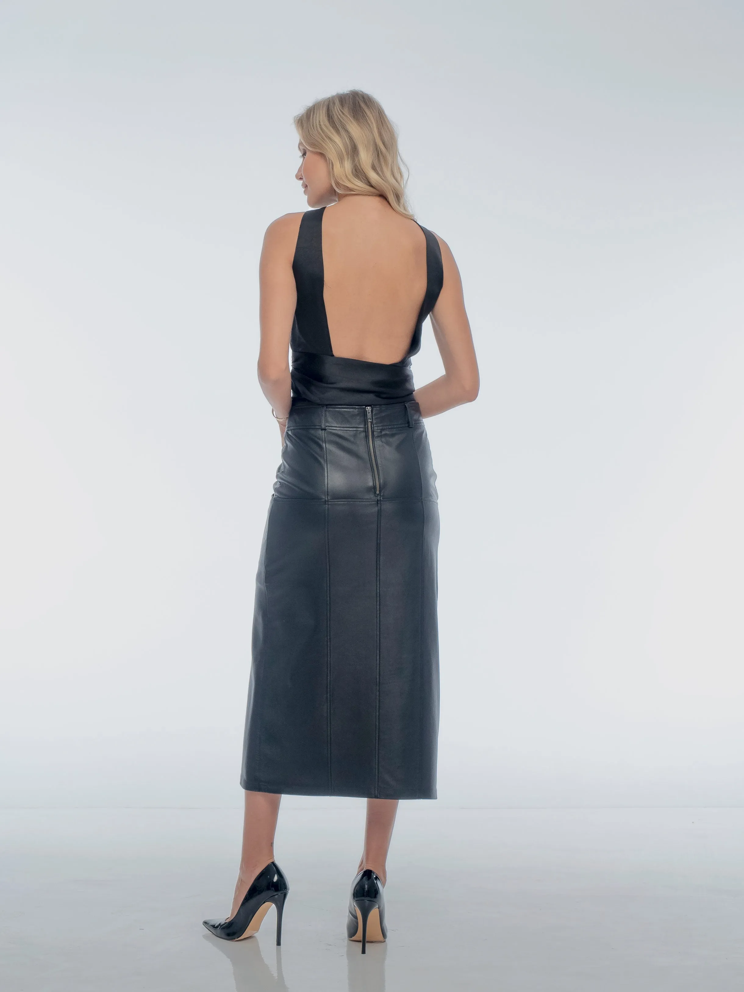 BRONTE LEATHER SKIRT - BLACK