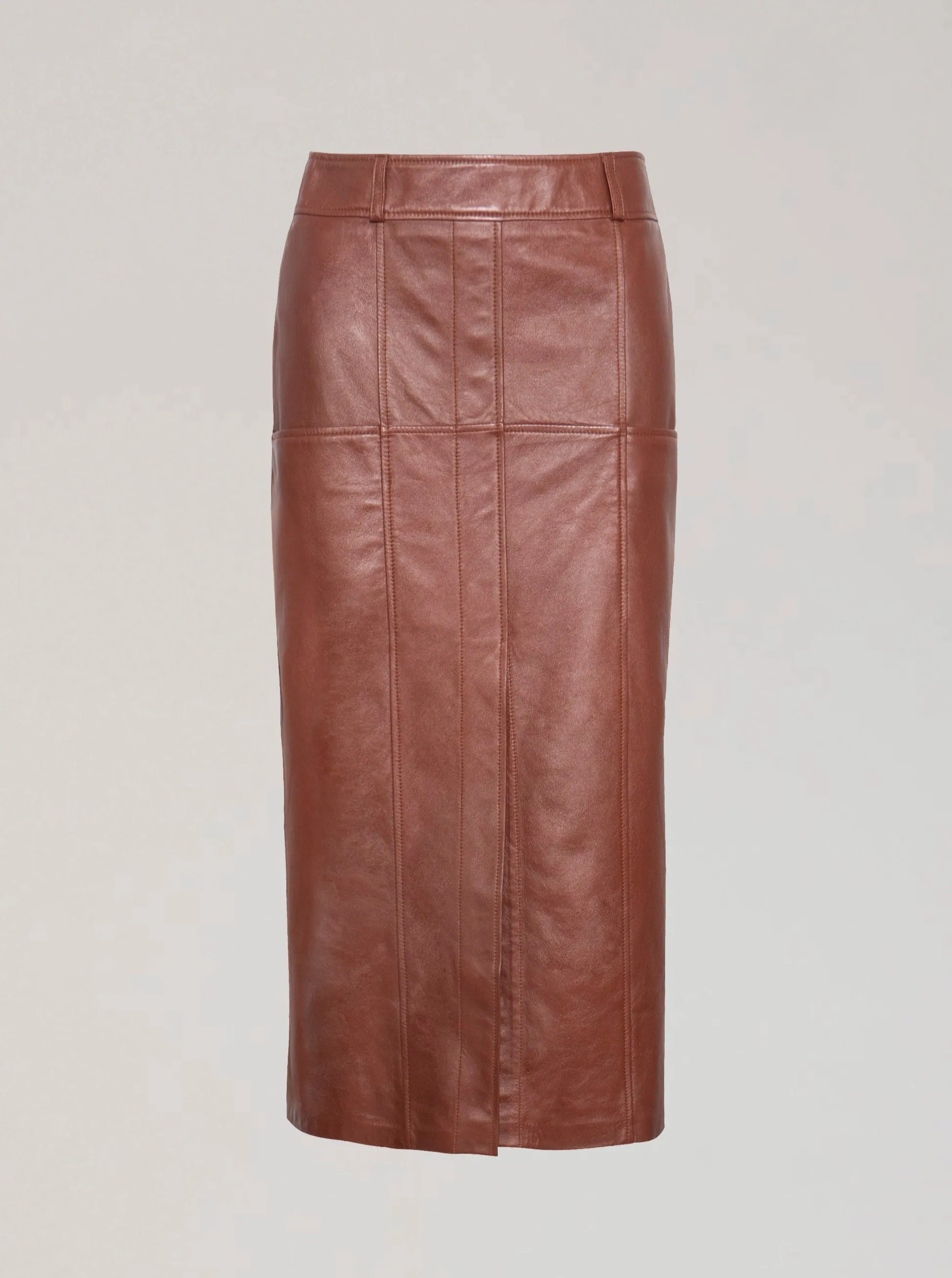 BRONTE LEATHER SKIRT - WHISKEY