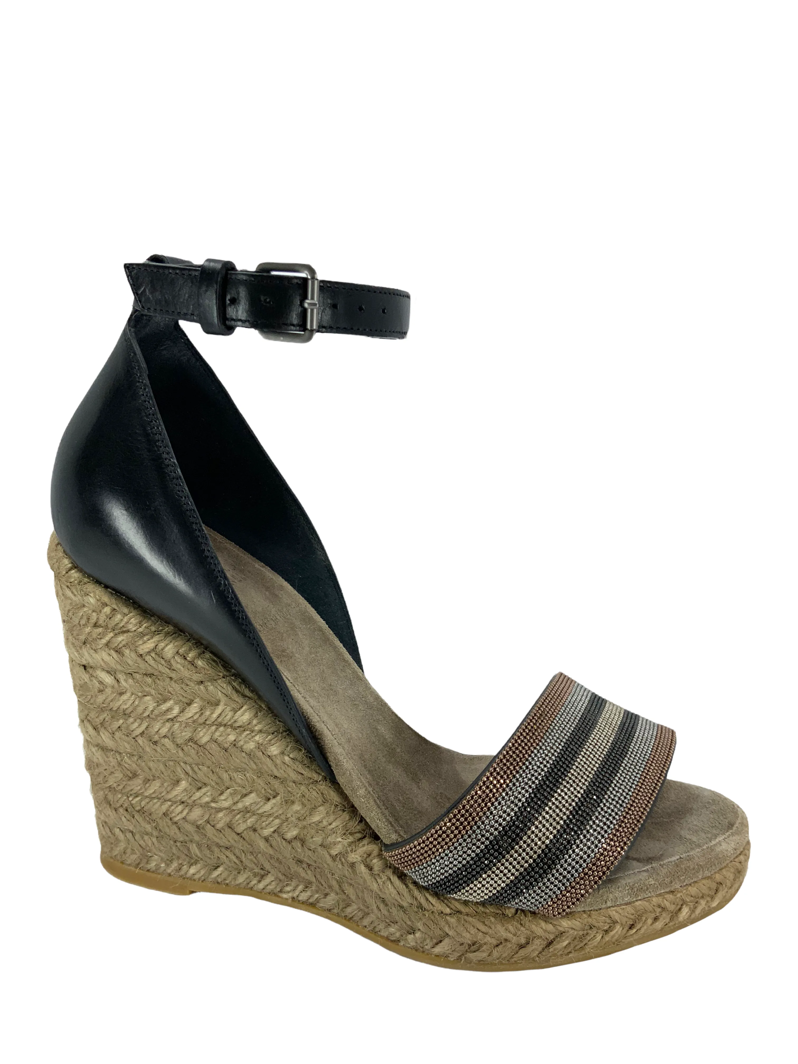 Brunello Cucinelli Monili Beaded Espadrille Wedge Sandals Size 6.5