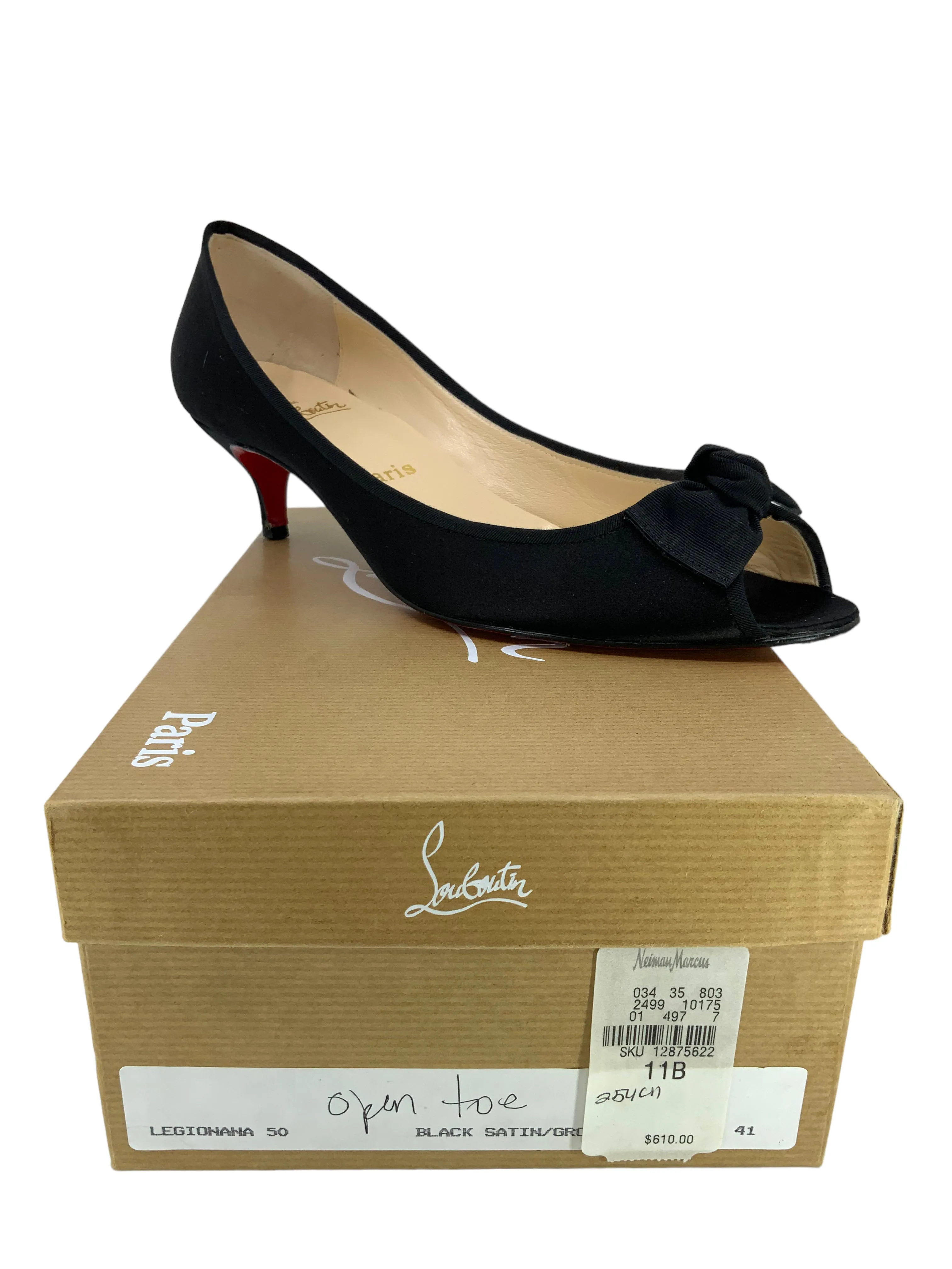 Christian Louboutin Satin Peep Toe Bow Pumps Size 11