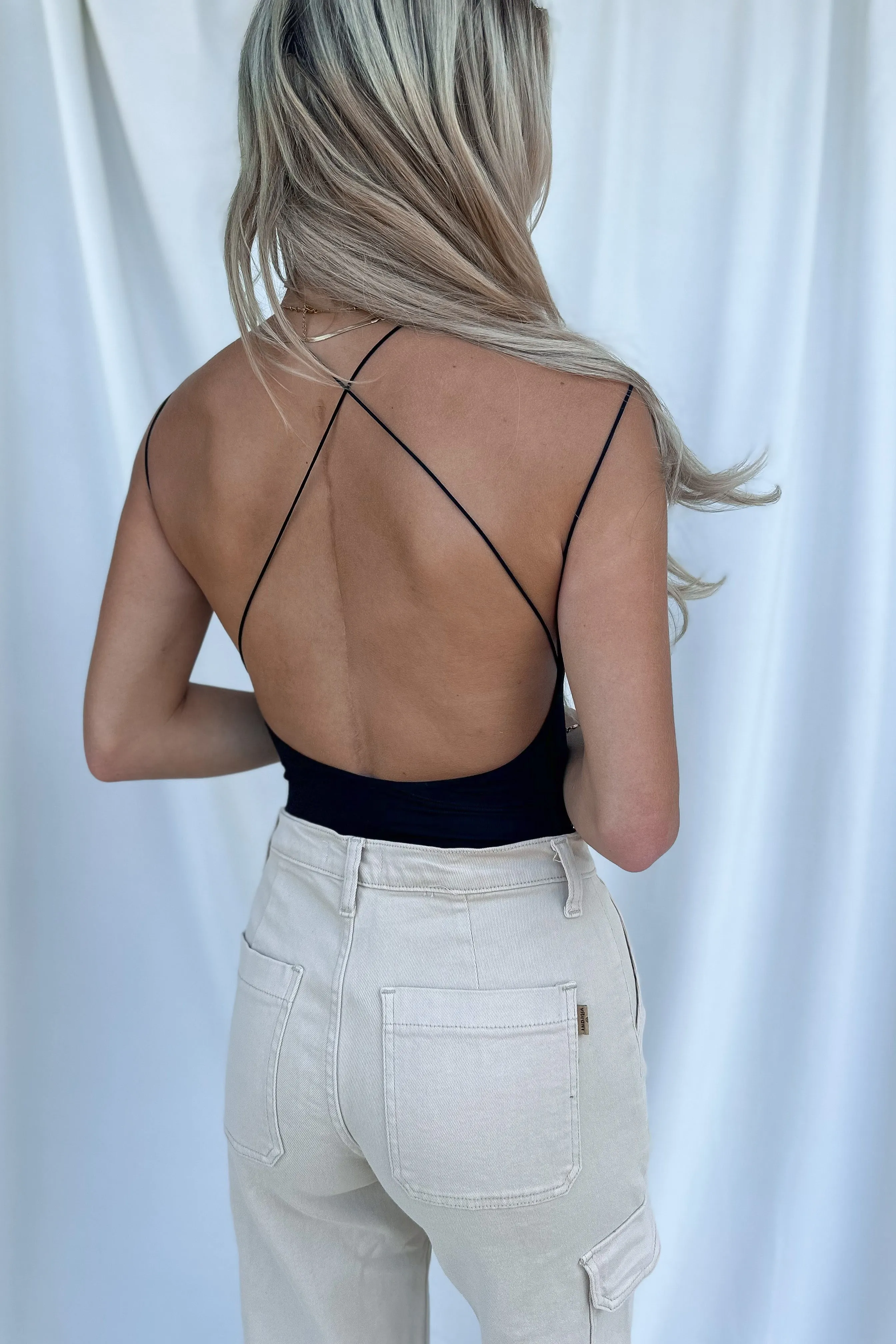 Classic Black Open Back Bodysuit