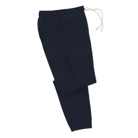 Cotton-Blend Drawstring Sweatpants in Navy Blue Melange