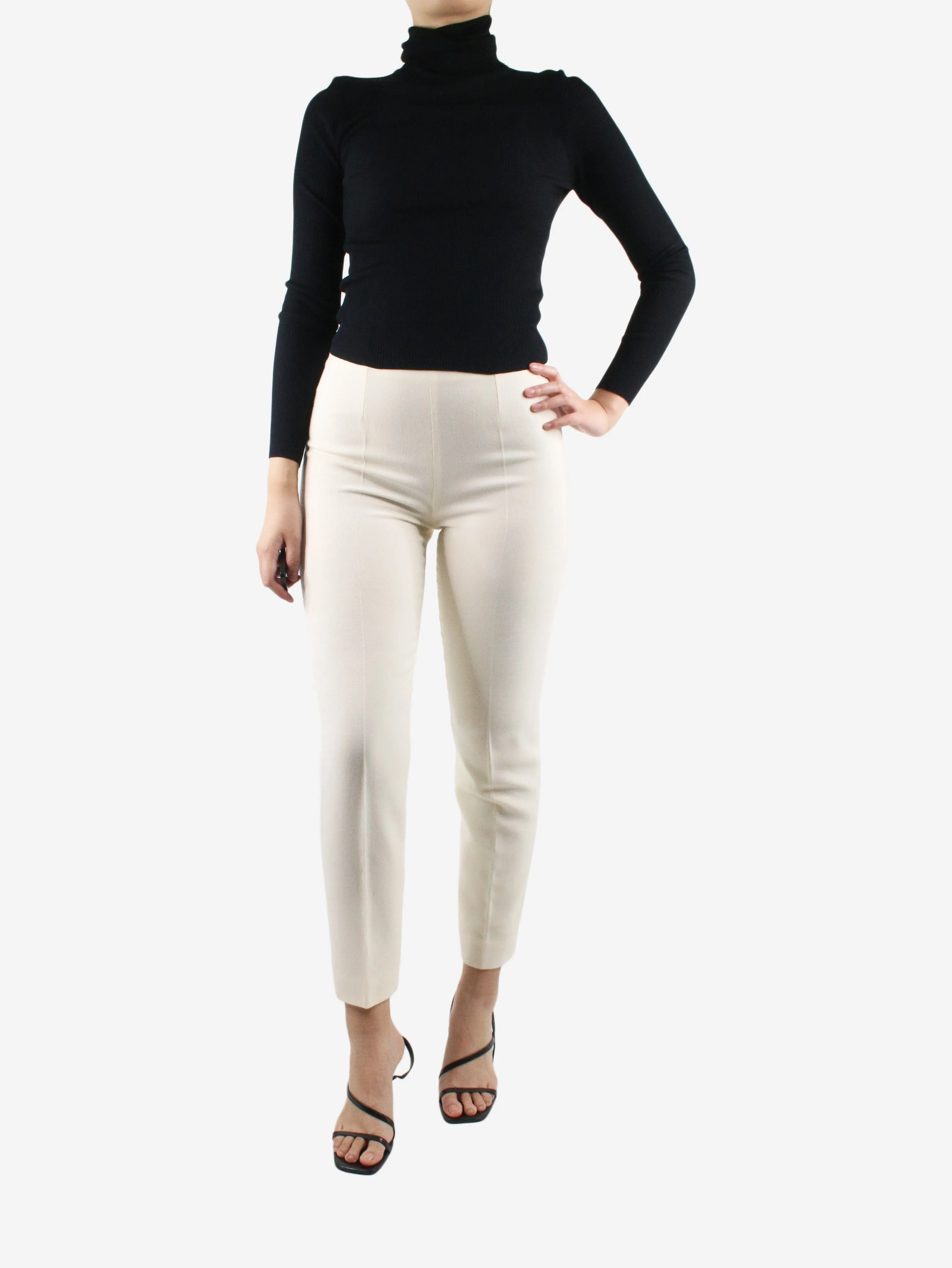 Cream high-rise tailored trousers - size UK 8