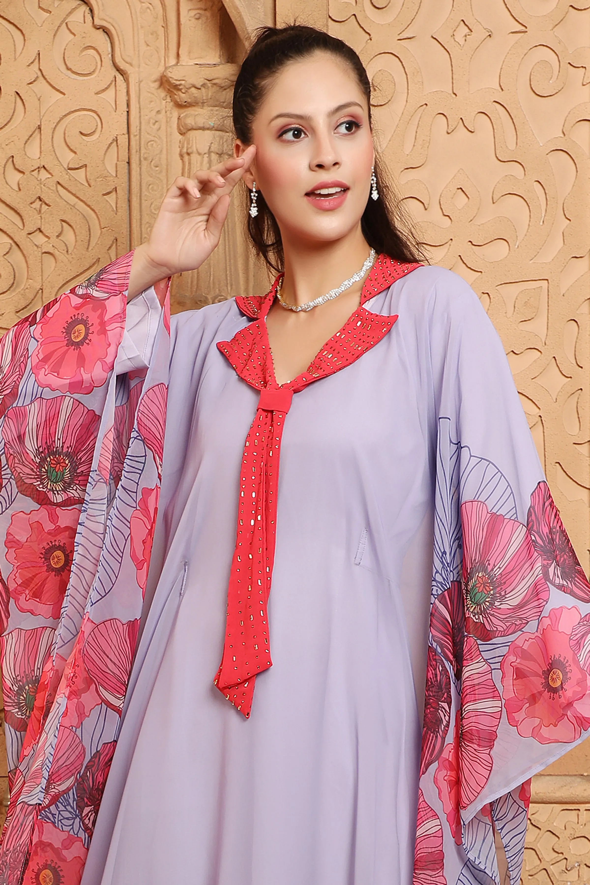 Digital Print Lavendar Kaftan Long Maxi Dress by Maxim Creation