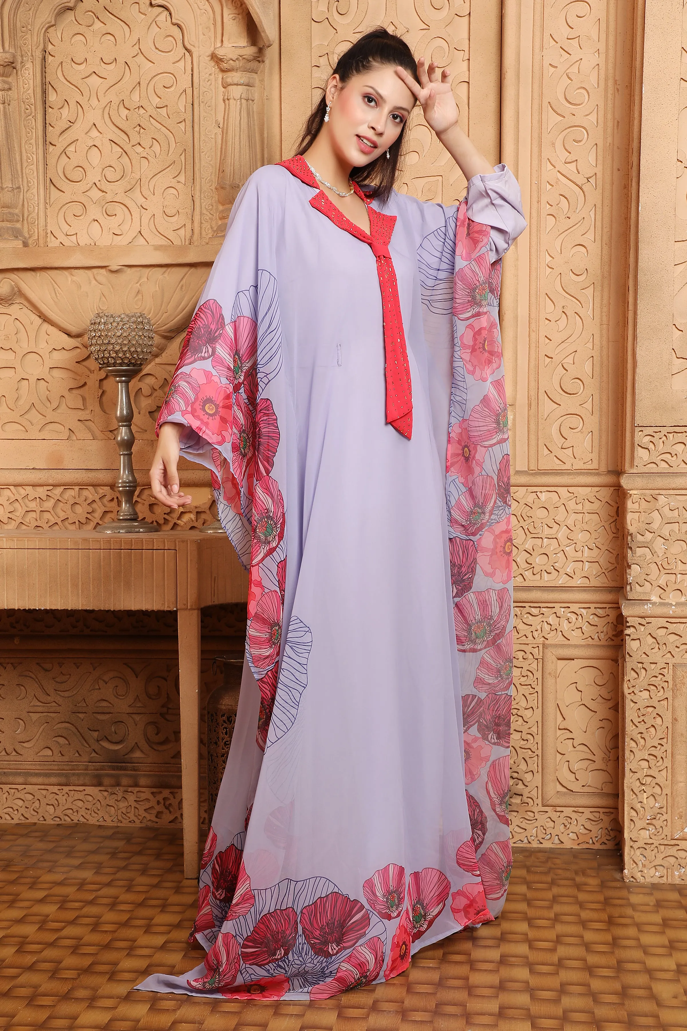 Digital Print Lavendar Kaftan Long Maxi Dress by Maxim Creation