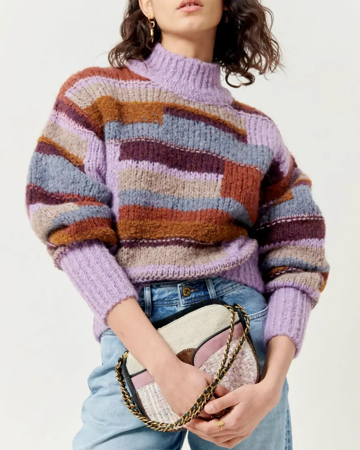 Doralia Colorblock Mockneck Sweater (Orchid Mix)