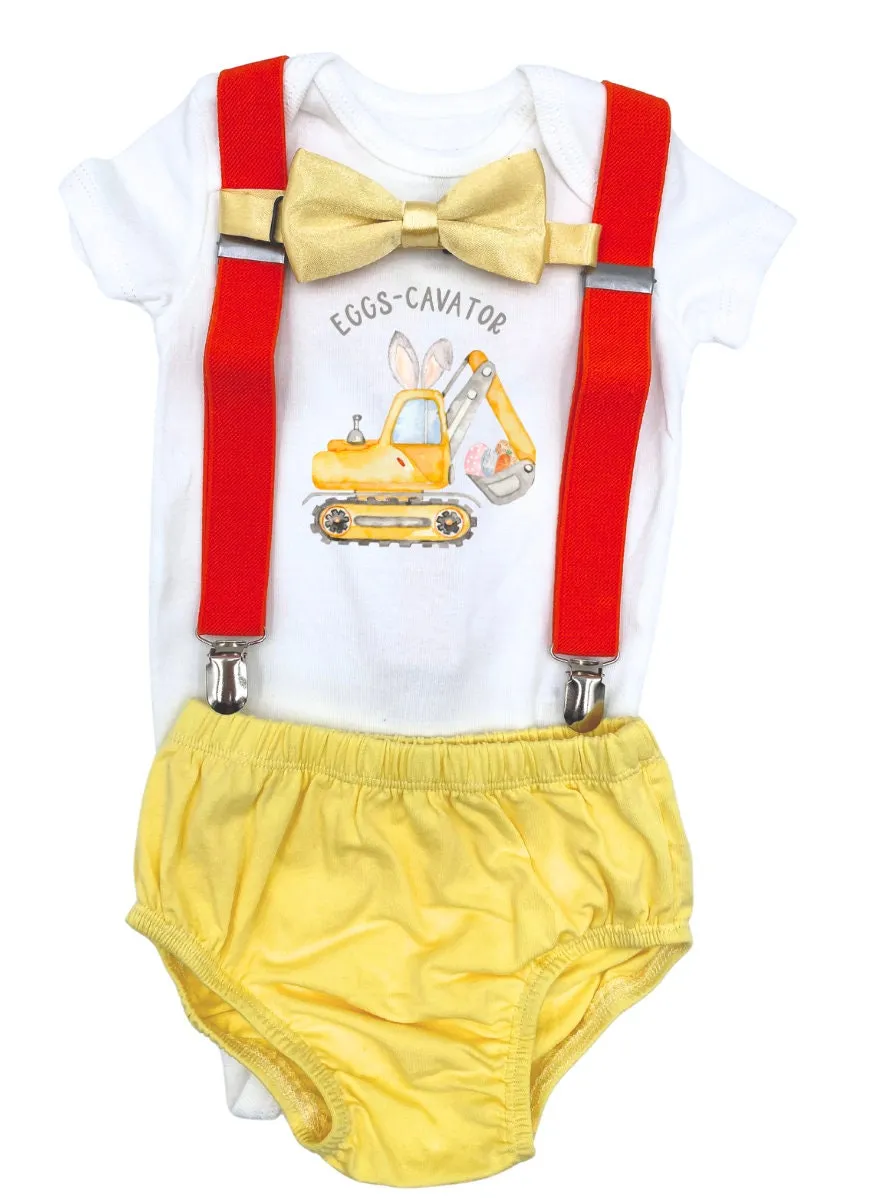 Eggs Cavator Baby Cake Smash Outfit Boy Birthday Outfit 4 Piece Set