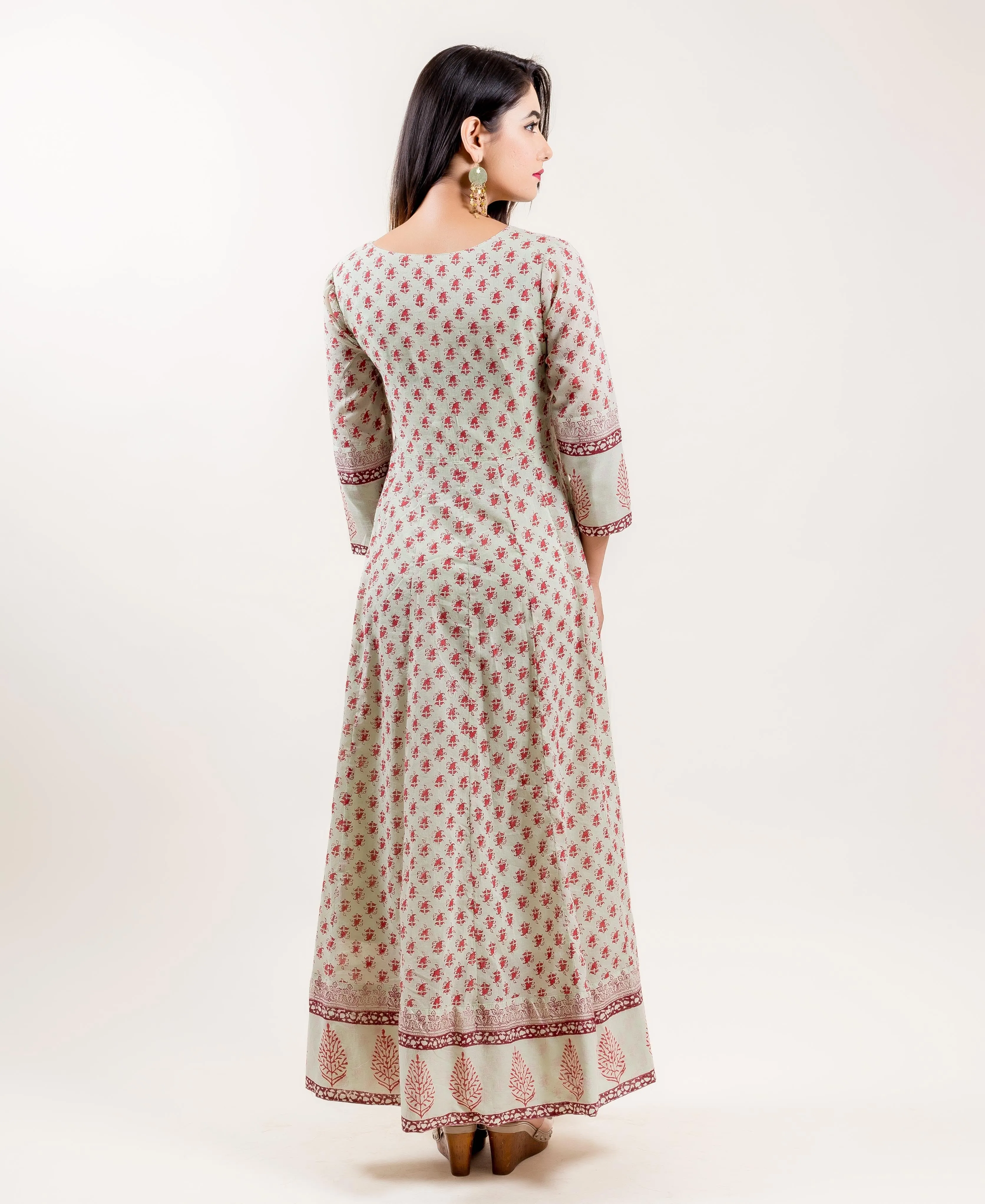 Embroidered & Printed Voile Long Anarkali Dress