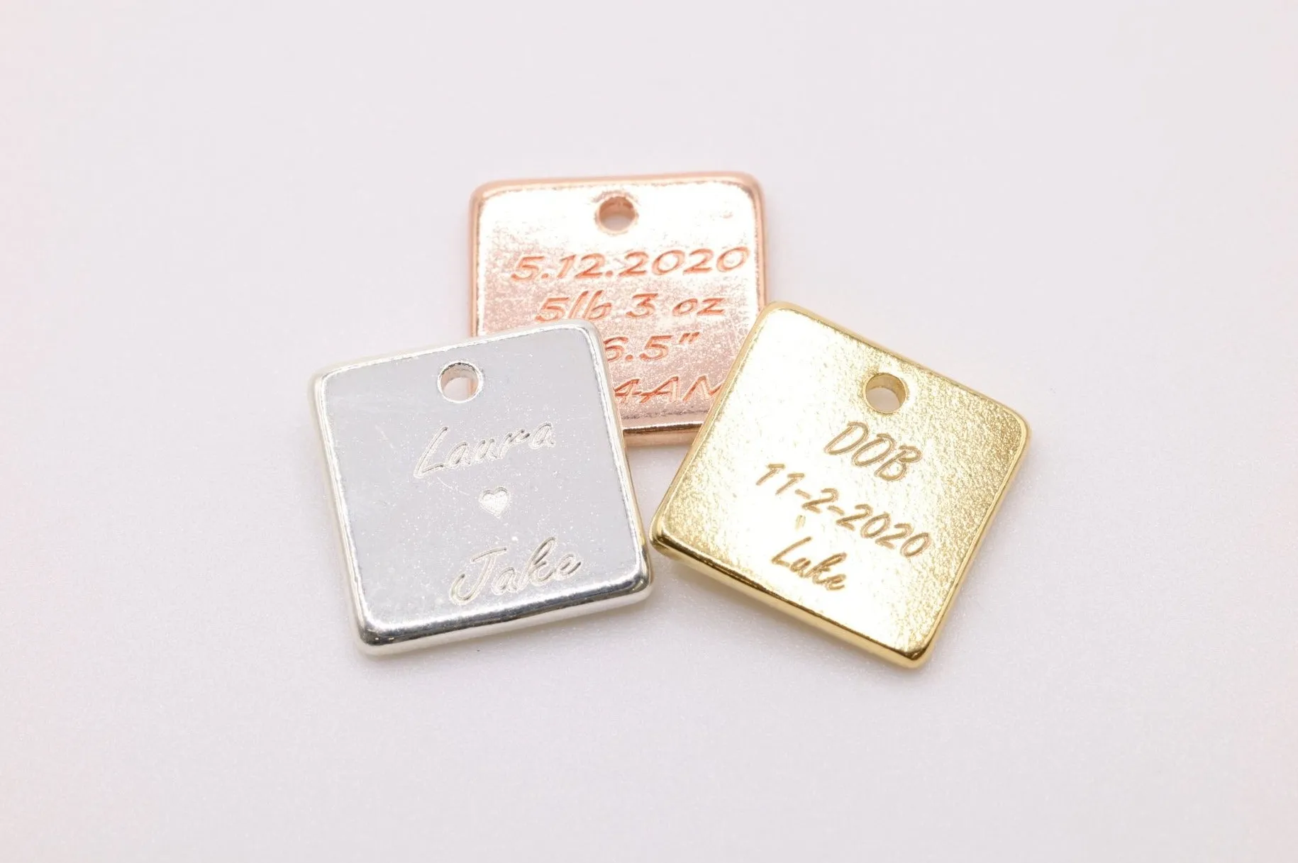 Engraved Square Charm, 925 Sterling Silver, Gold-Plated, Charm for Jewelry Making