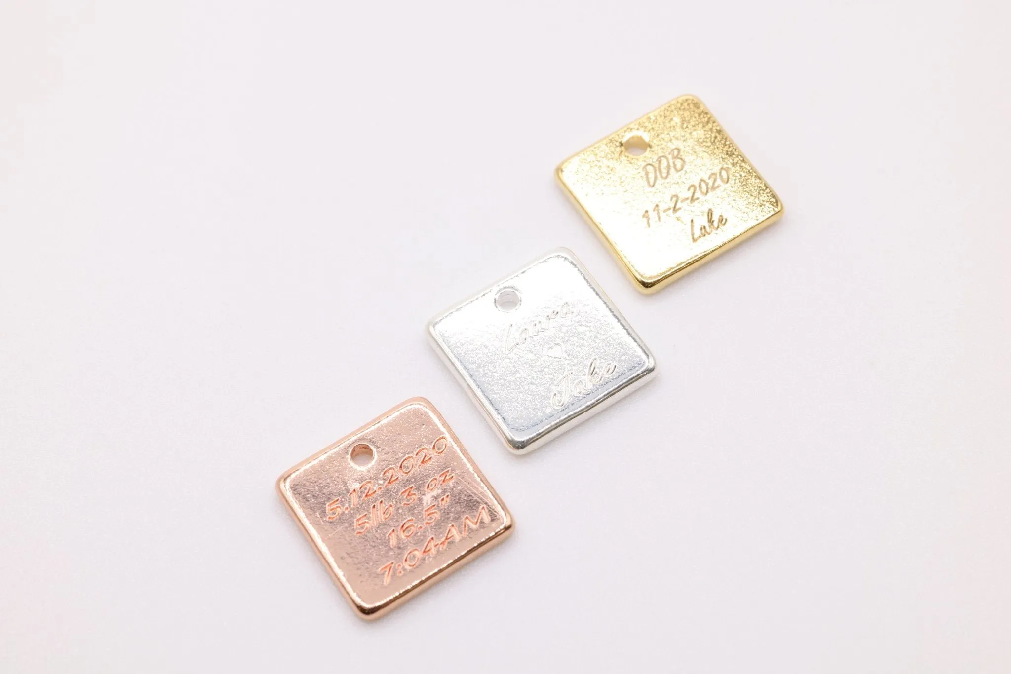 Engraved Square Charm, 925 Sterling Silver, Gold-Plated, Charm for Jewelry Making